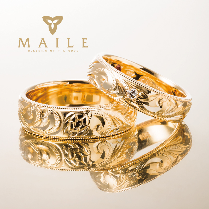 ハワイアンジュエリーMAILE(マイレ)の大阪で人気結婚指輪デザイン18K Barrel Ring /18Kバレルリング