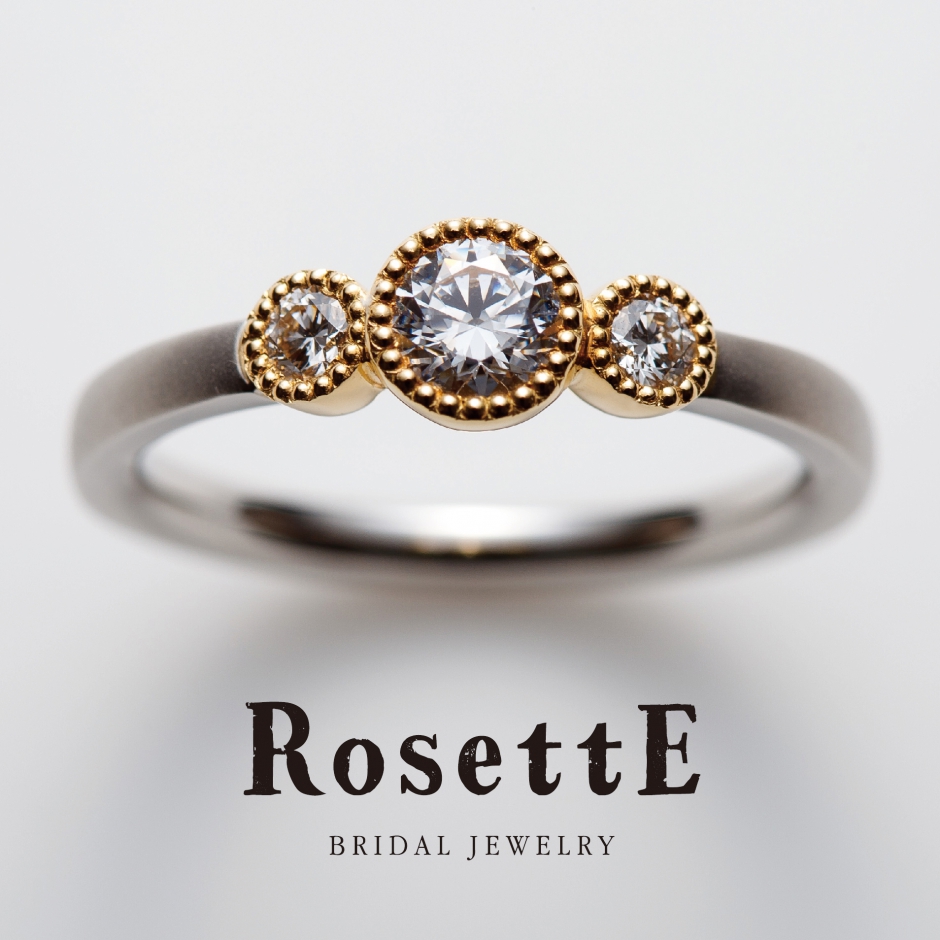 大阪でおすすめ！ロゼットミル打ちデザインの婚約指輪・結婚指輪１