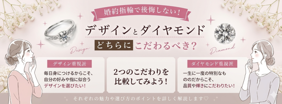 婚約指輪で後悔しないためにデザインとダイヤモンドどちらにこだわる